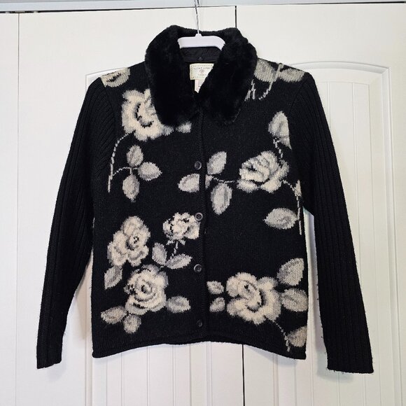Vintage Women's Susan Bristol Wool Floral Cardigan 1998 Removable Collar Size PP - Picture 1 of 7